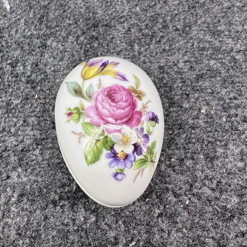 Limoges France 3" Porcelain Egg Trinket Jewelry Box Pink Yellow Floral